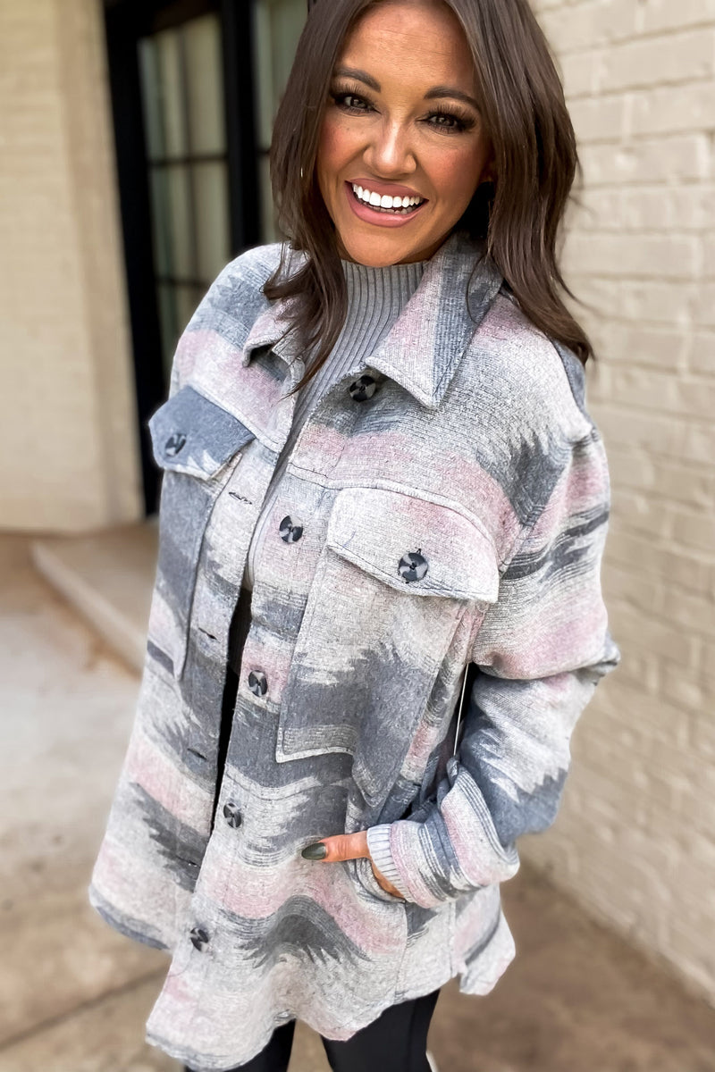 Make Me Believe Southwestern Pink And Gray Shacket
