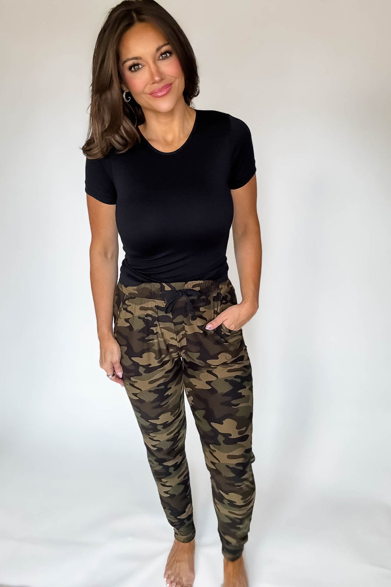 Camo Brushed Jogger Pants With Pocket