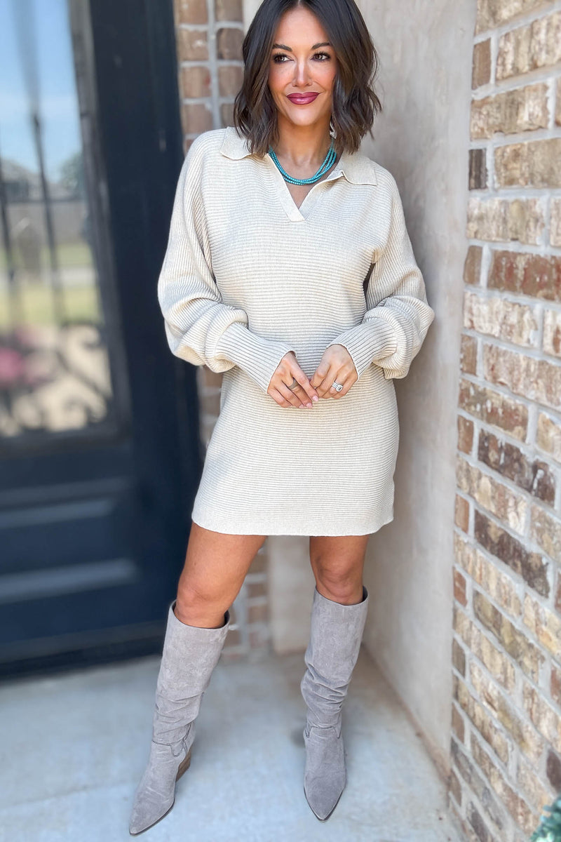 Cream Collared Sweater Dress