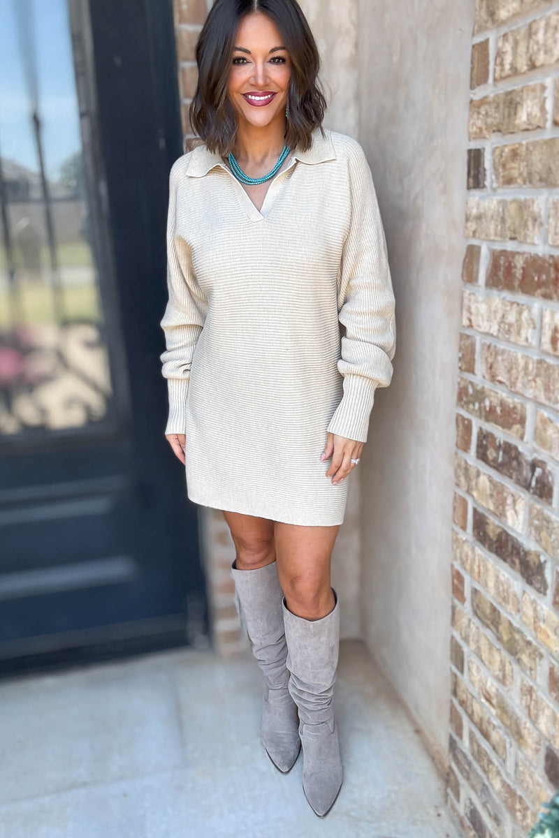 Cream Collared Sweater Dress