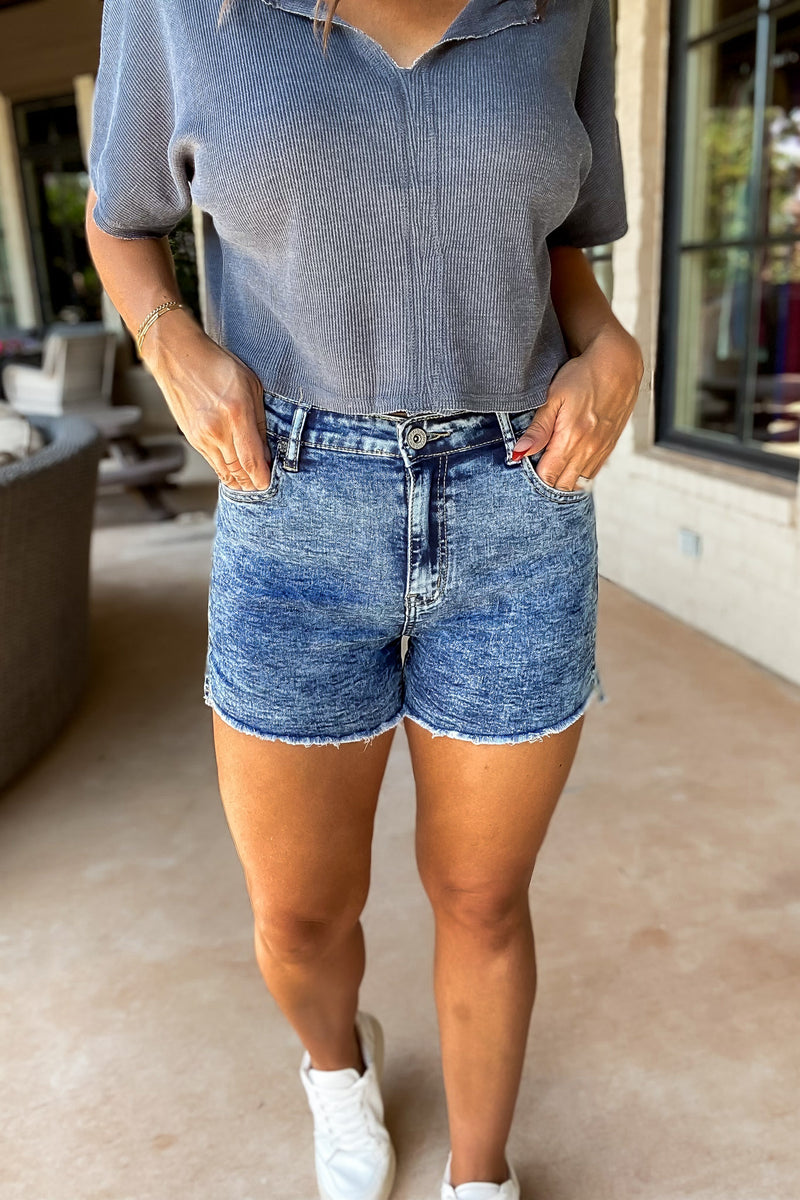 Time To Go Medium Wash Denim Shorts