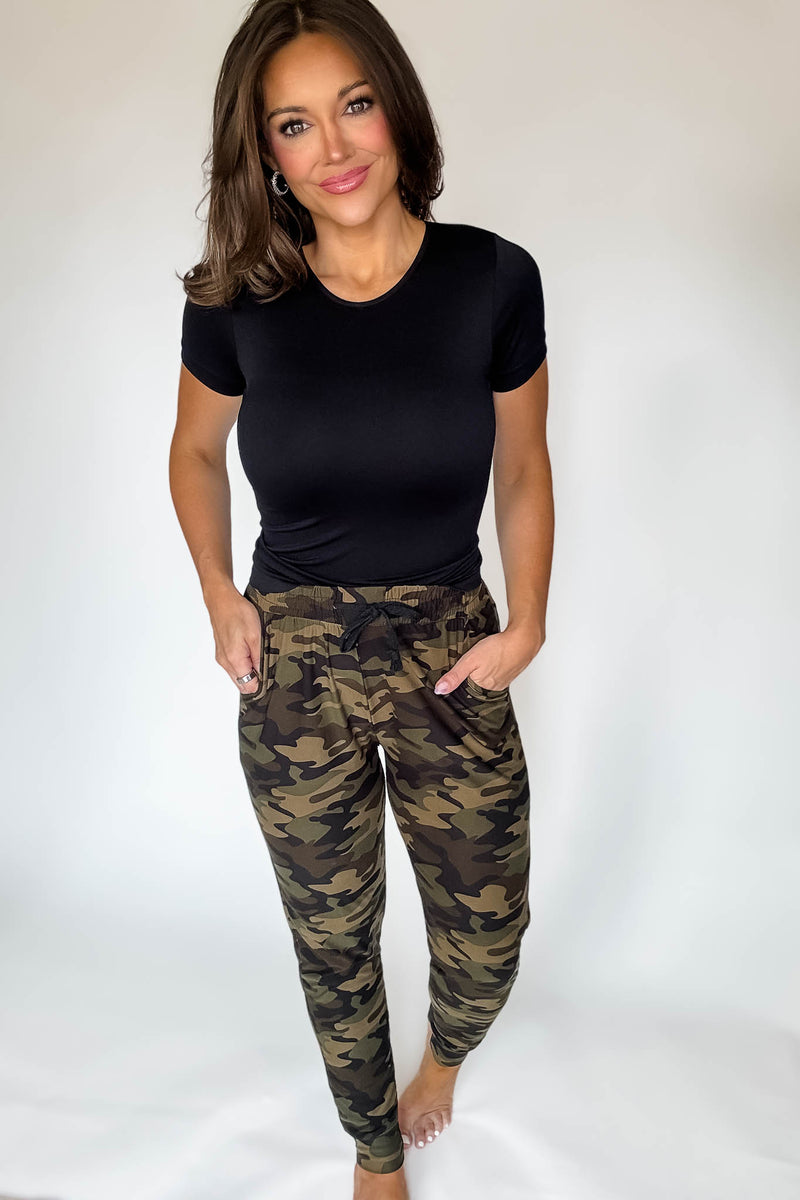Camo Brushed Jogger Pants With Pocket