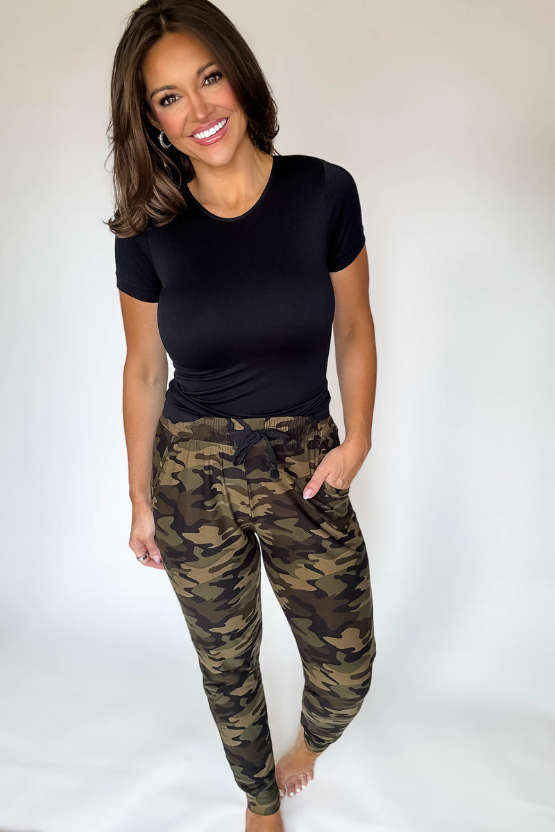 Camo Brushed Jogger Pants With Pocket