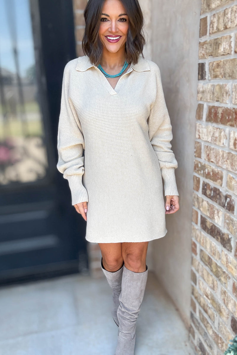 Cream Collared Sweater Dress