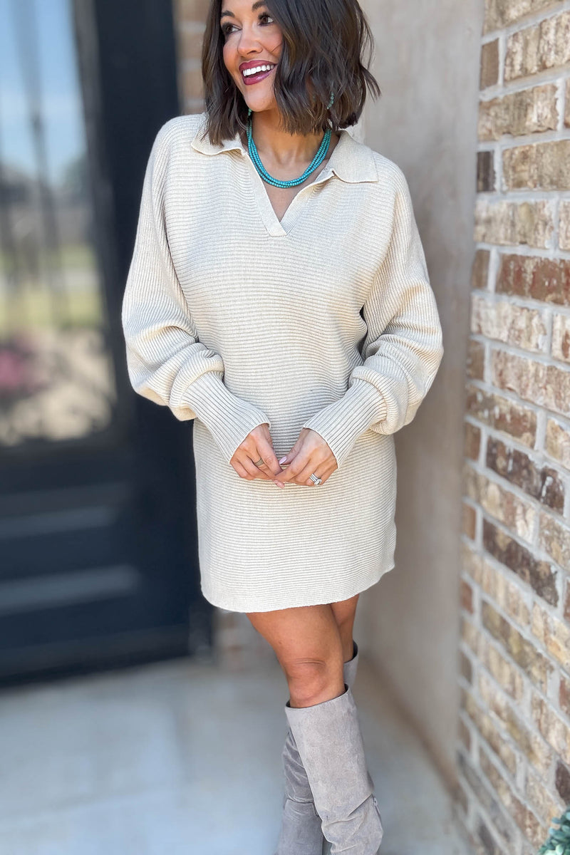 Cream Collared Sweater Dress