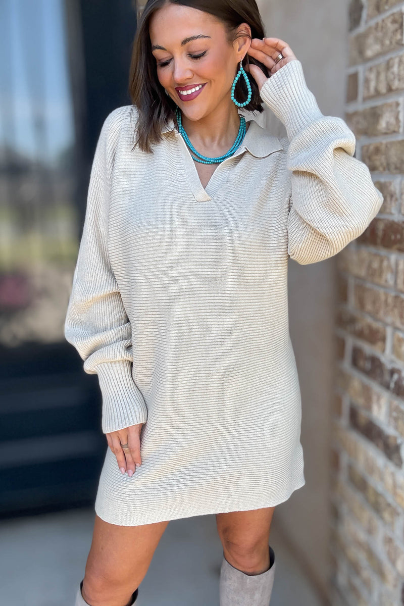 Cream Collared Sweater Dress