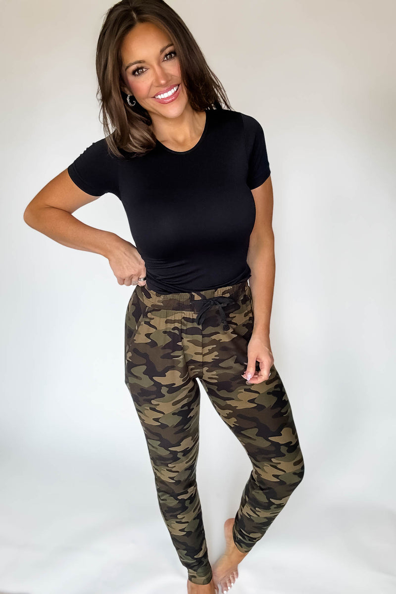 Camo Brushed Jogger Pants With Pocket