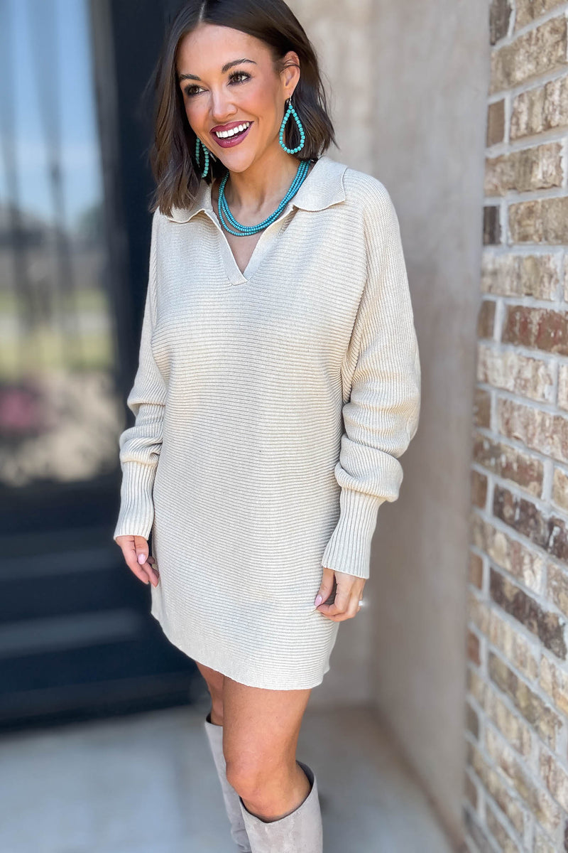 Cream Collared Sweater Dress