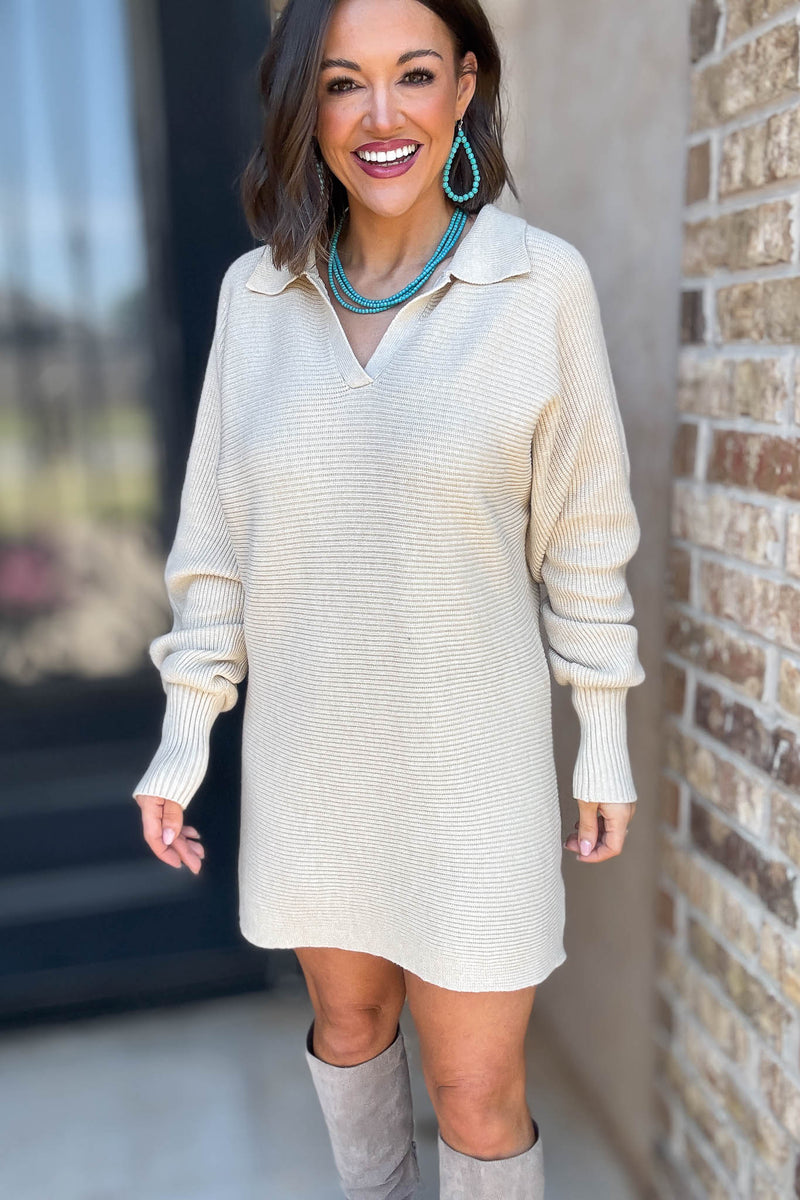 Cream Collared Sweater Dress