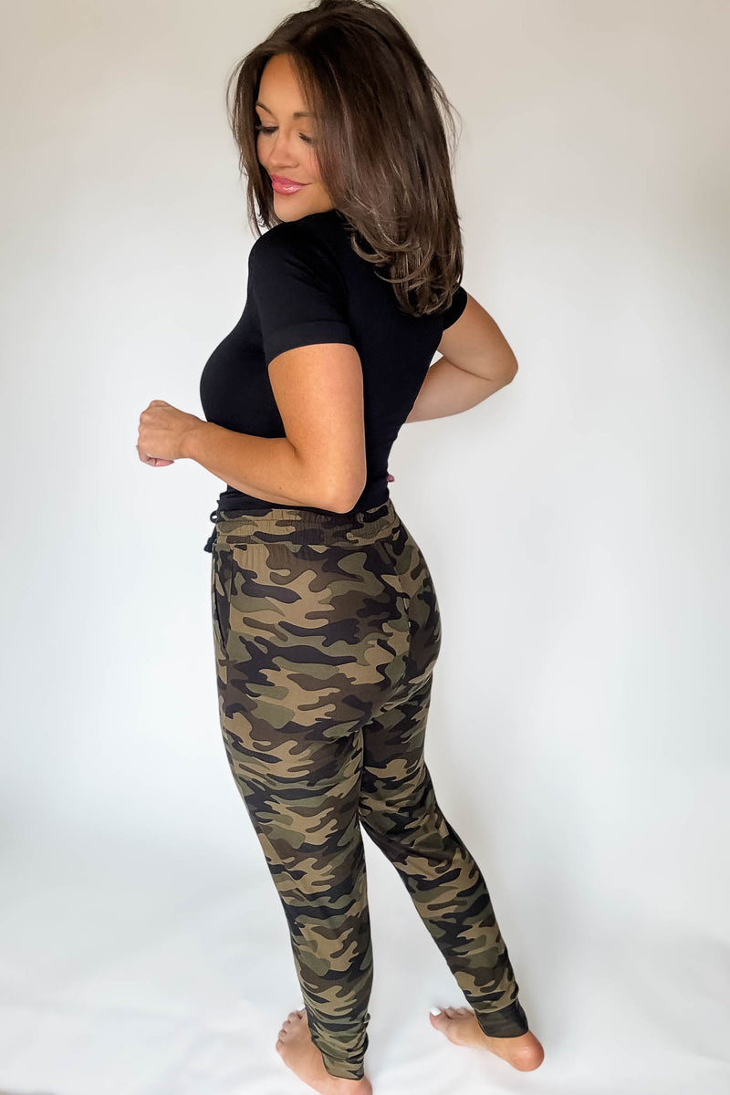 Camo Brushed Jogger Pants With Pocket