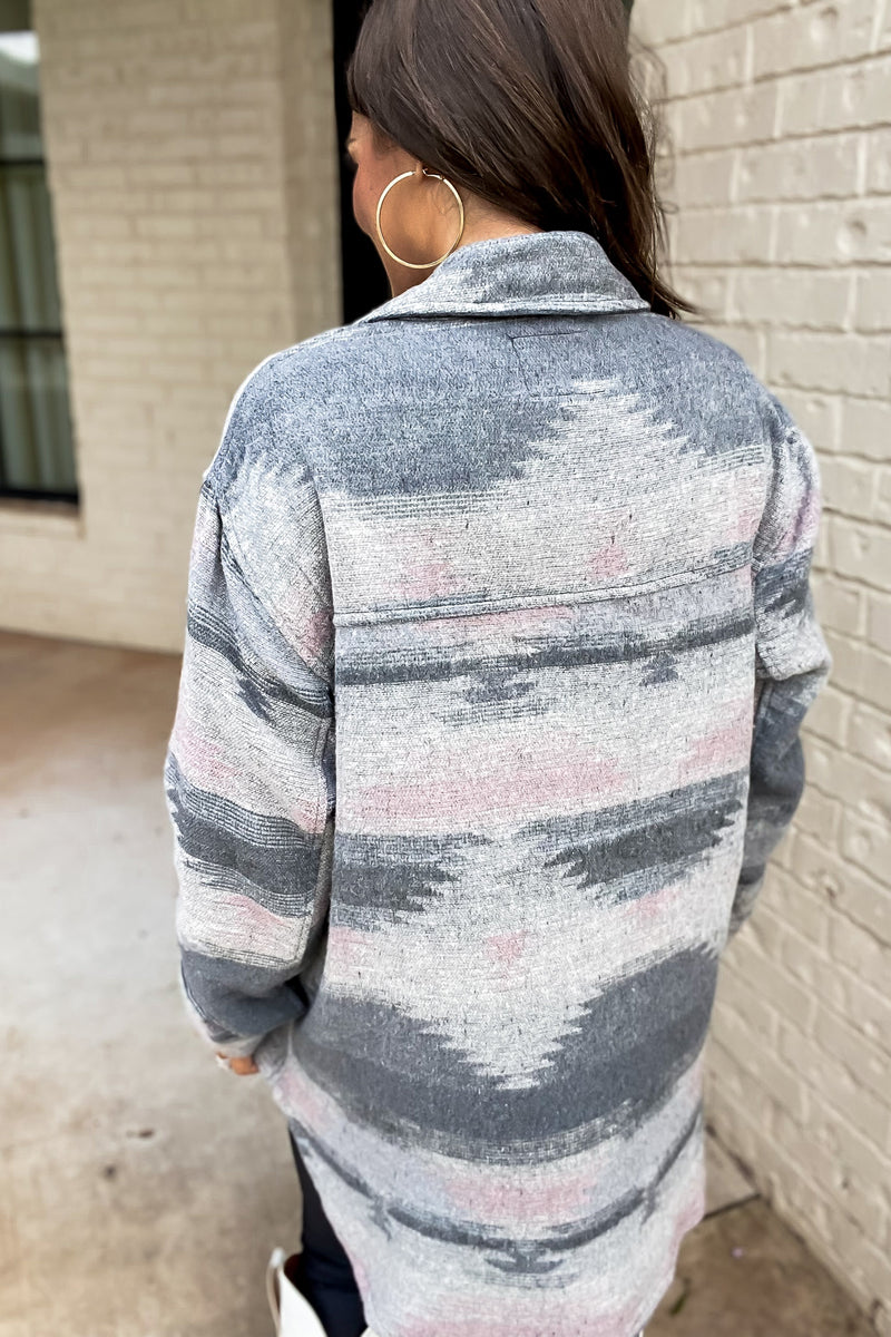 Make Me Believe Southwestern Pink And Gray Shacket