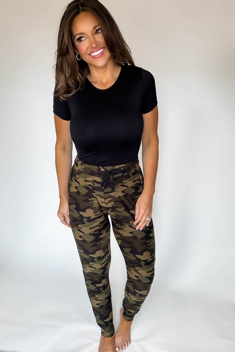Camo Brushed Jogger Pants With Pocket