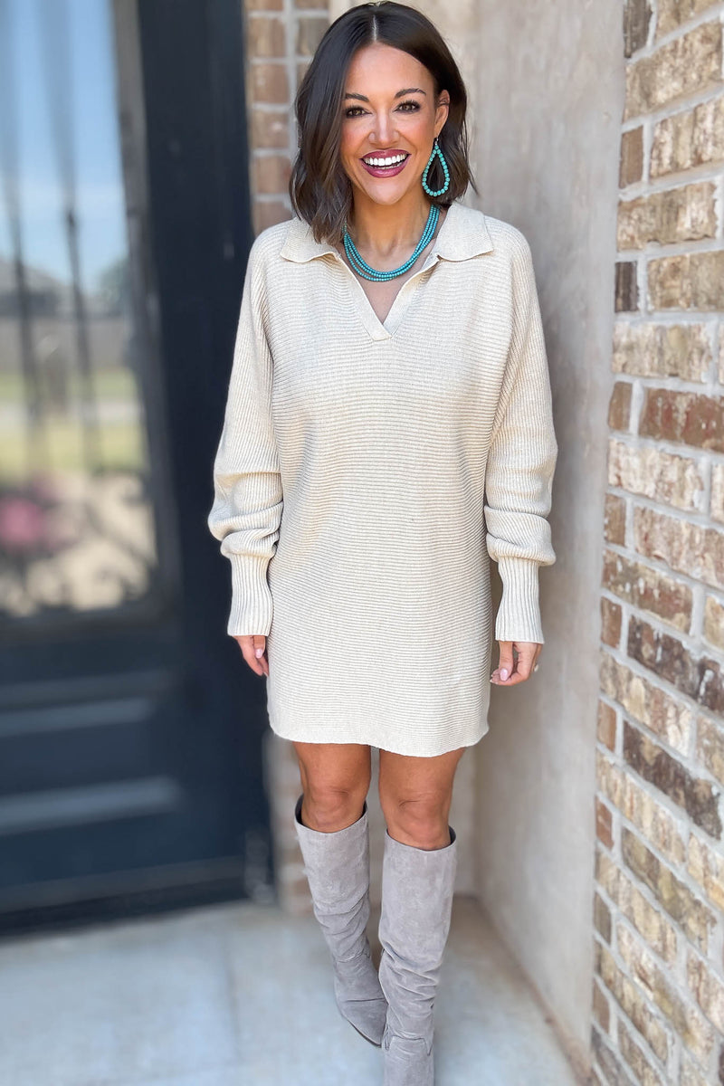 Cream Collared Sweater Dress
