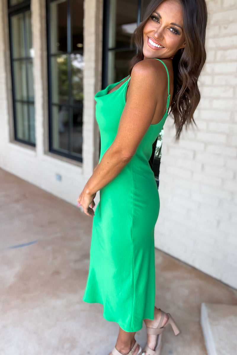 Into The Night Green Cowl Neck Dress