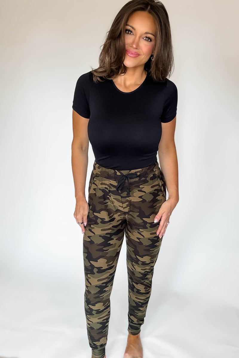 Camo Brushed Jogger Pants With Pocket