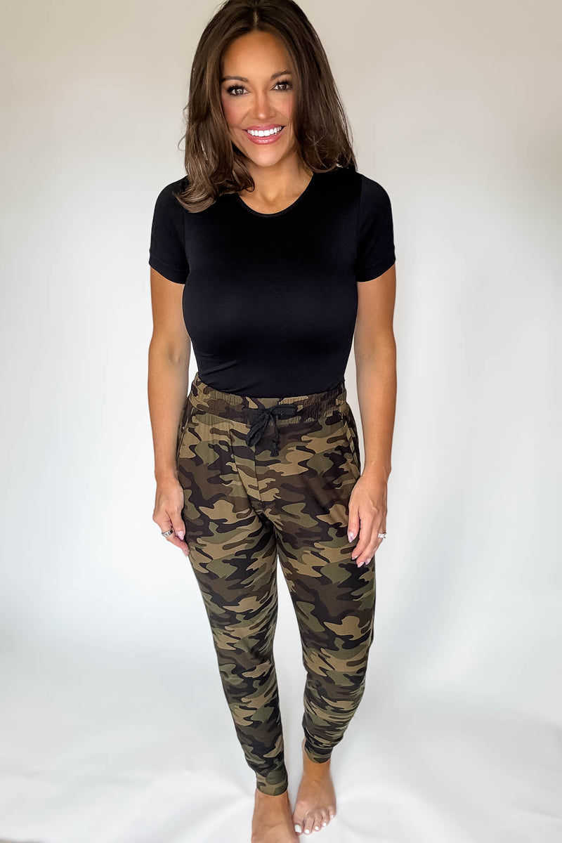 Camo Brushed Jogger Pants With Pocket