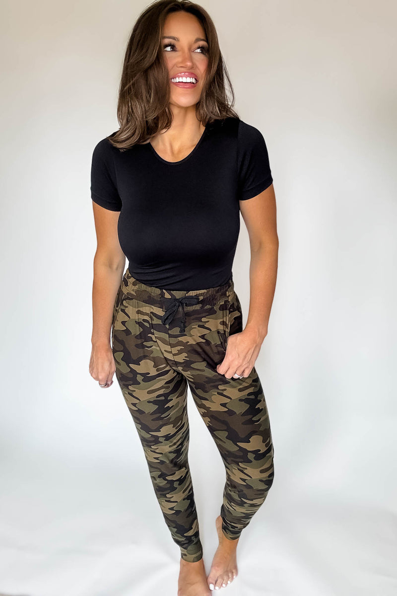 Camo Brushed Jogger Pants With Pocket