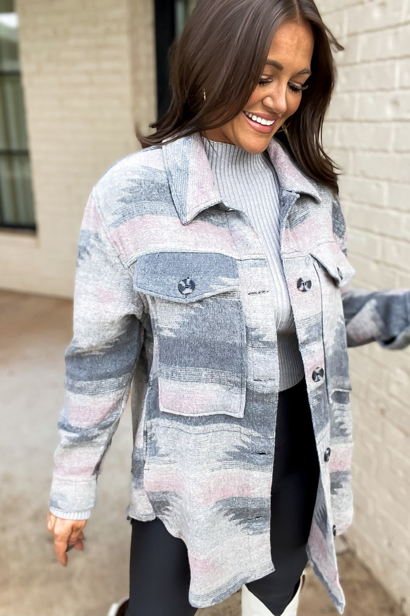Make Me Believe Southwestern Pink And Gray Shacket
