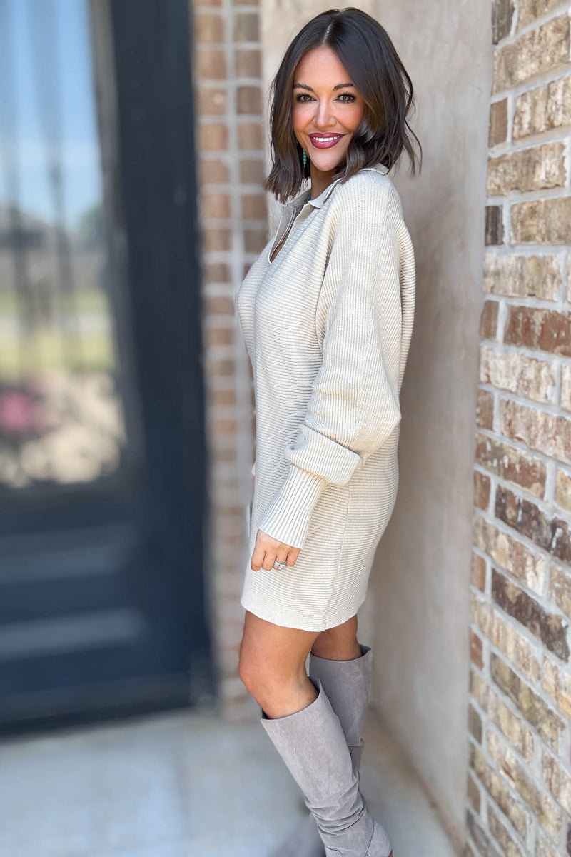 Cream Collared Sweater Dress