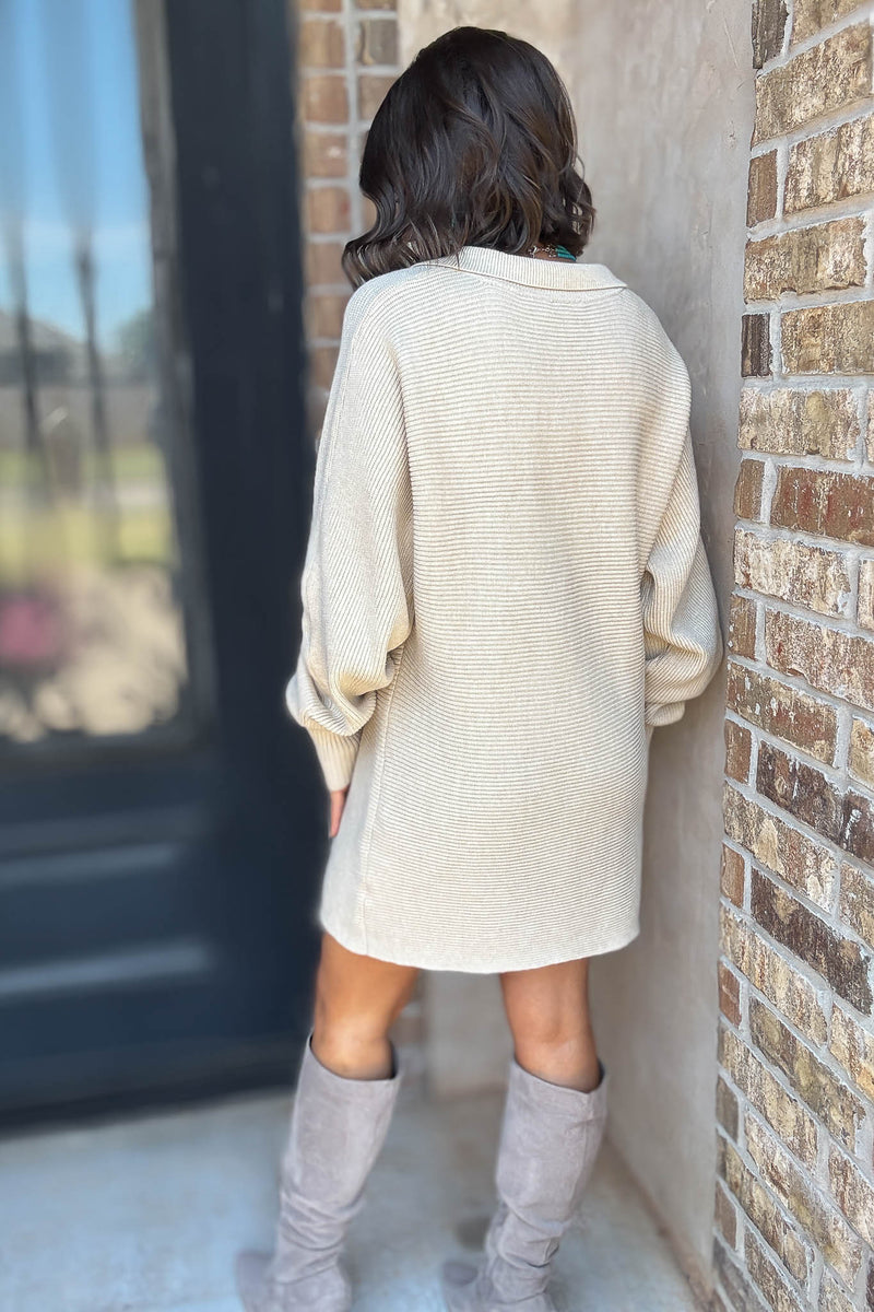 Cream Collared Sweater Dress