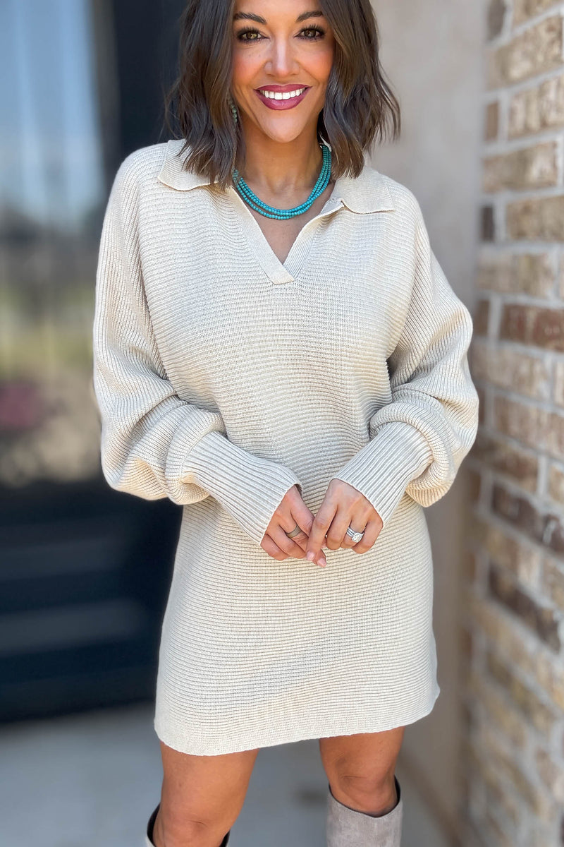 Cream Collared Sweater Dress