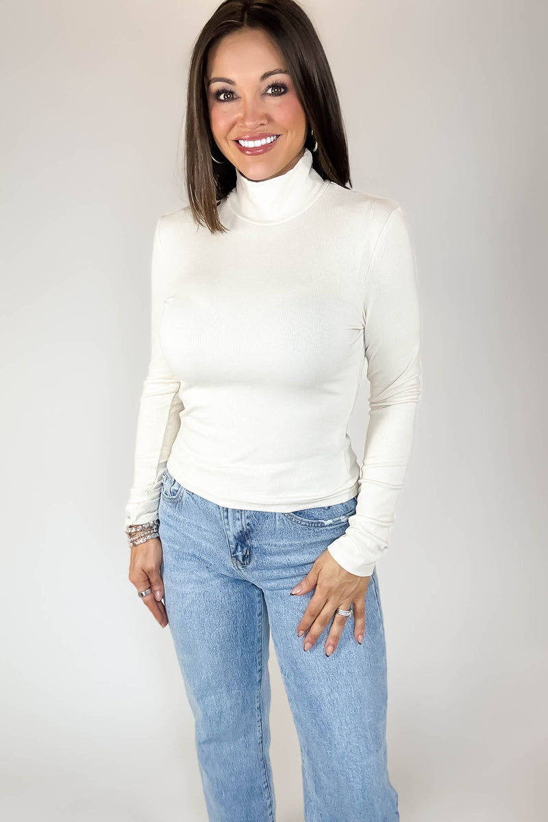 Micro Natural Ribbed Long Sleeve Turtleneck