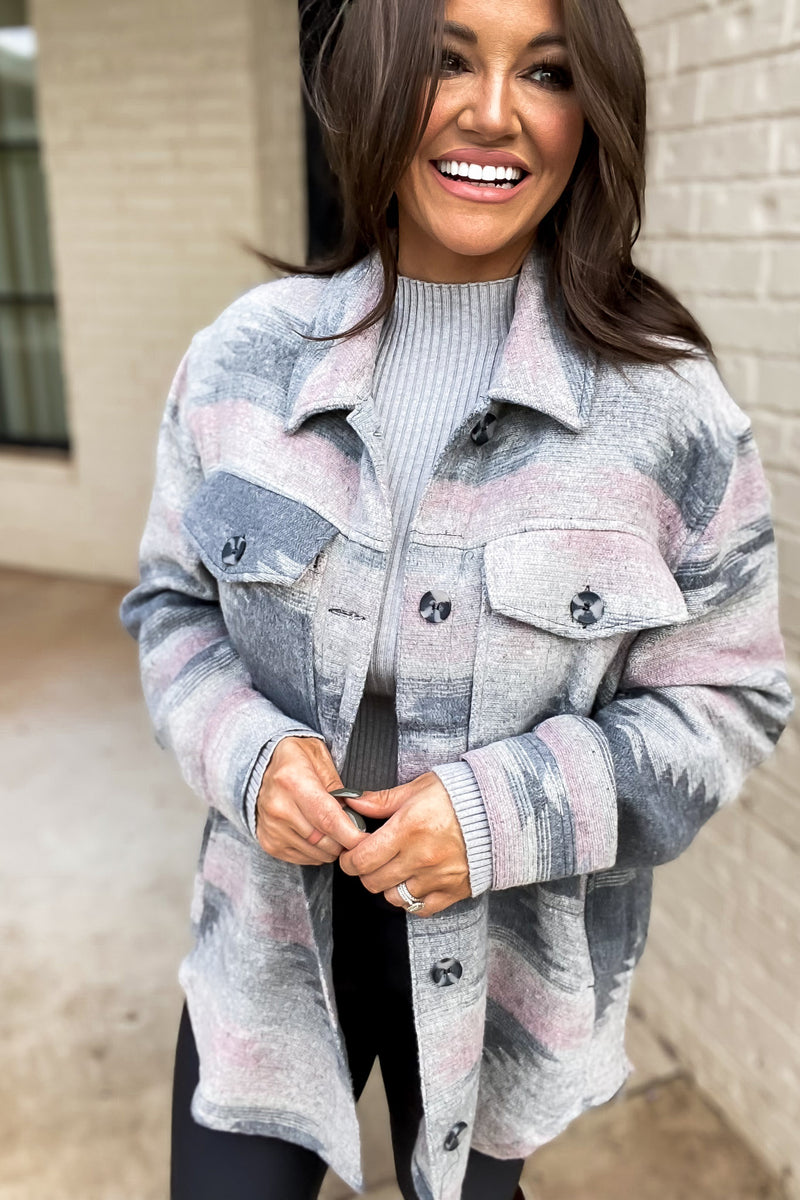 Make Me Believe Southwestern Pink And Gray Shacket