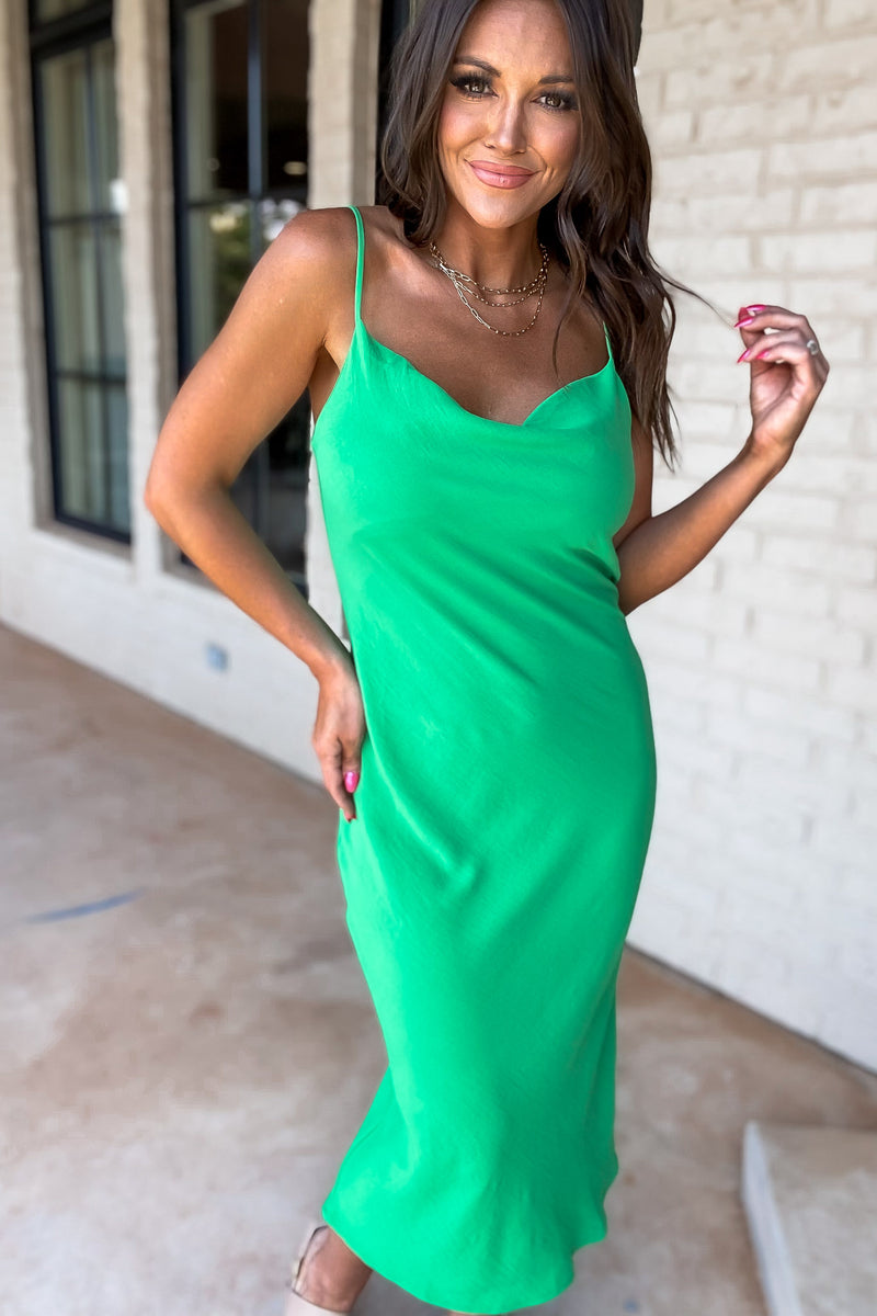 Into The Night Green Cowl Neck Dress