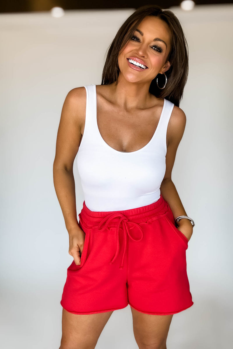 Raw Hem Ruby Draw String Fleece Shorts