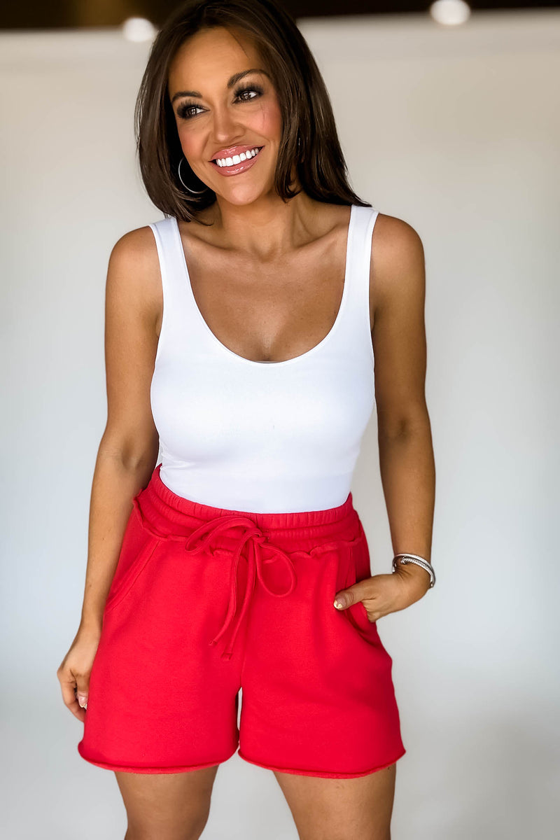 Raw Hem Ruby Draw String Fleece Shorts