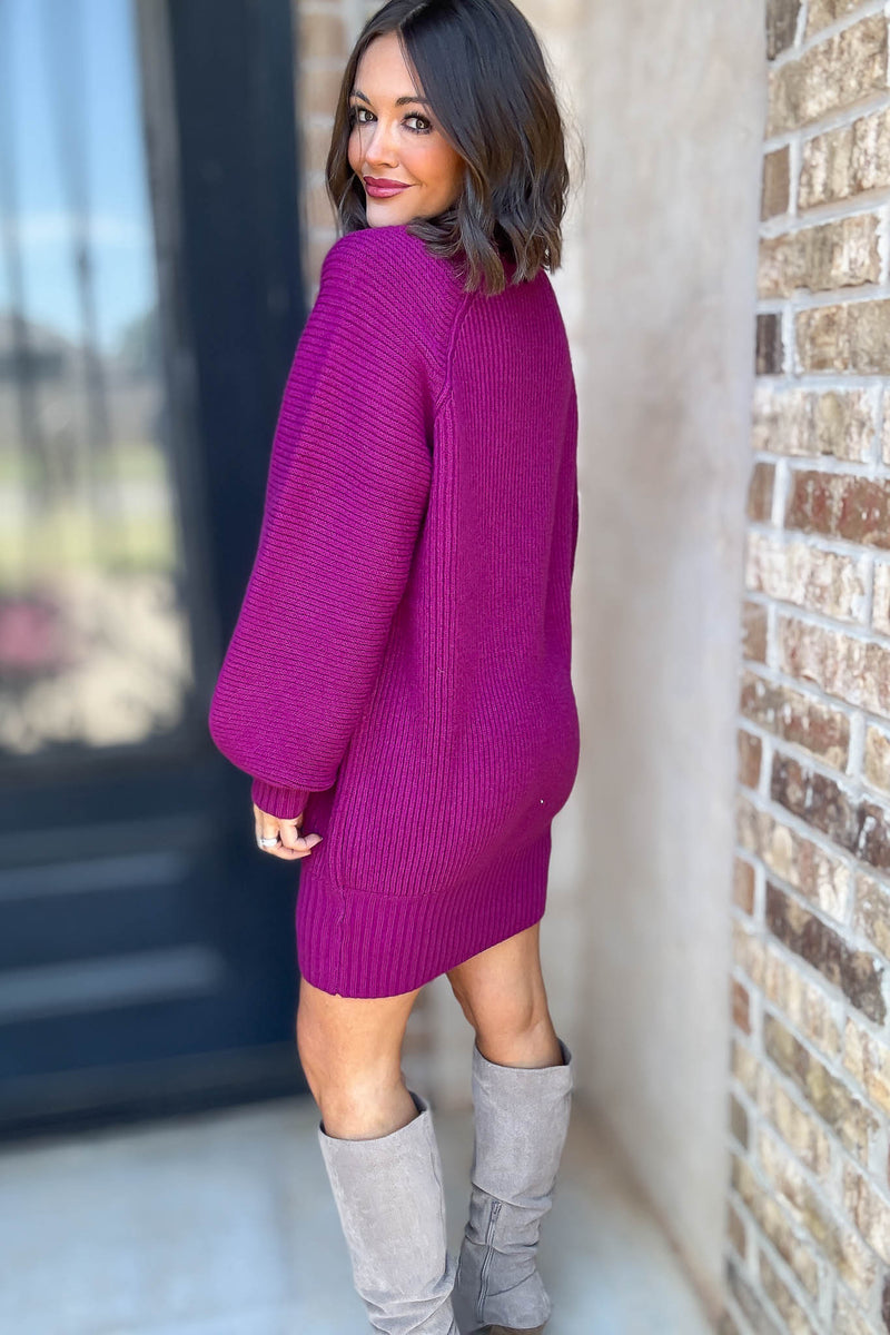Magenta Mock Neck Cozy Sweater Dress