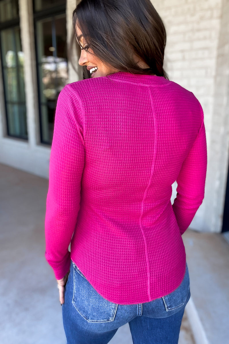 Full of Surprises Hot Pink Waffle Snap Top