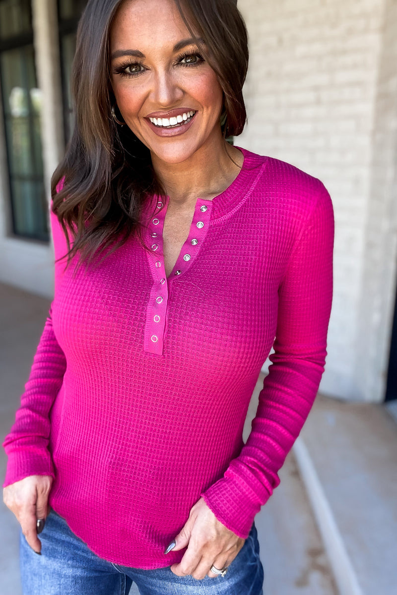 Full of Surprises Hot Pink Waffle Snap Top