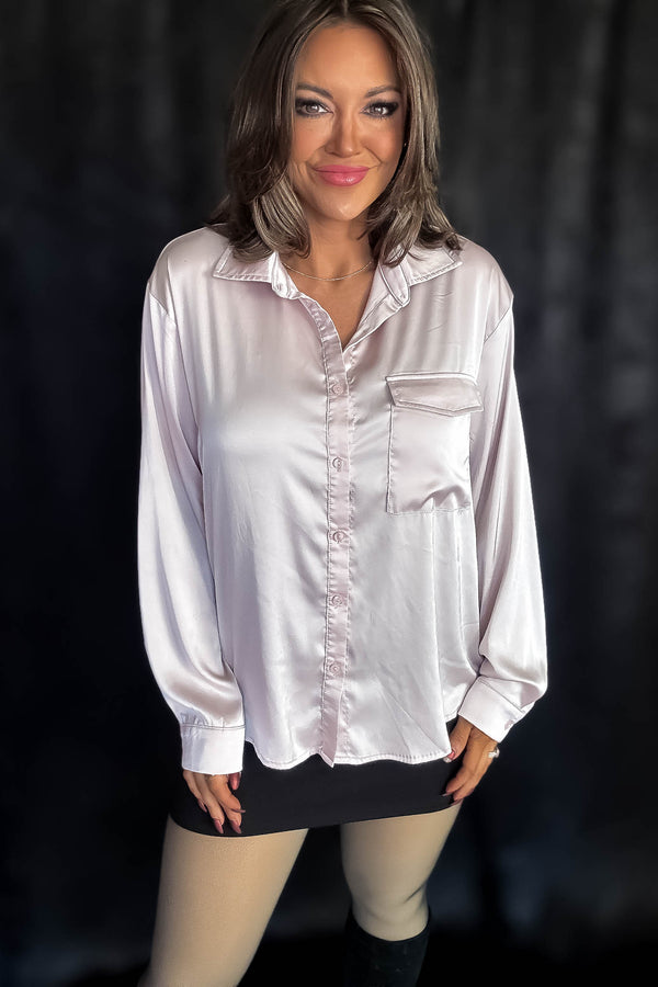 Satin Campange Button Down Blouse
