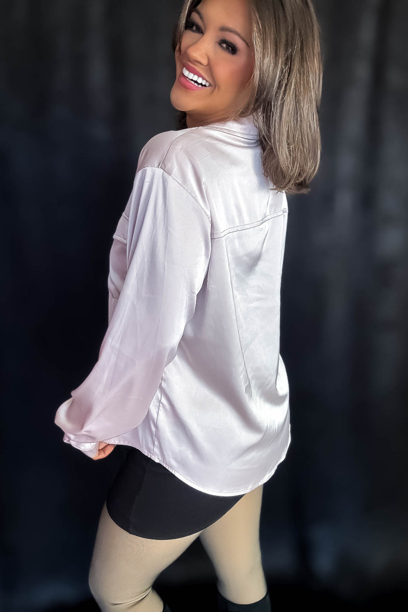 Satin Campange Button Down Blouse