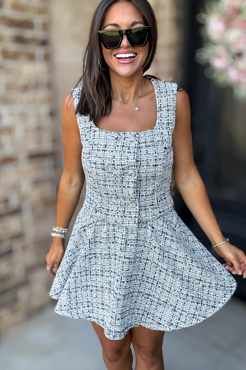 Mable Autumn Serenade Tweed Square Neckline  Black Tweed Top