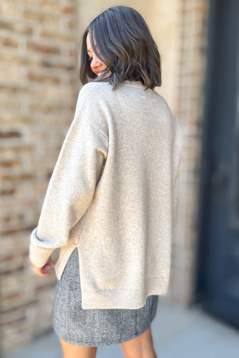 Mable Caught Up In The Moment Taupe Long Sleeve Crew Neck Knit Top