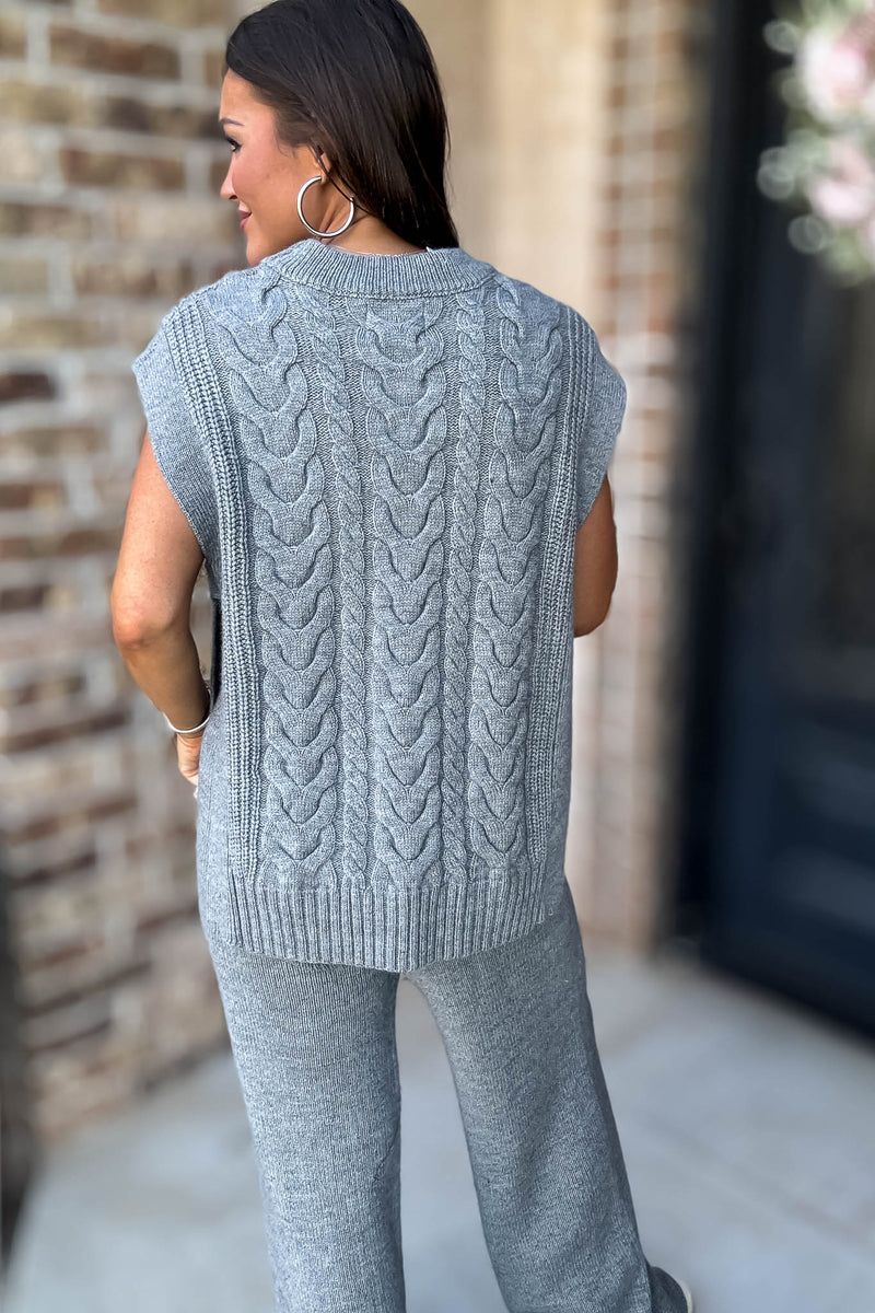 Mable Feels Like Home Heather Grey Cable Sleeveless Knit Top