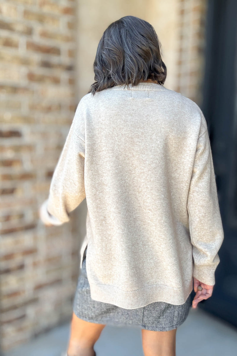 Mable Caught Up In The Moment Taupe Long Sleeve Crew Neck Knit Top