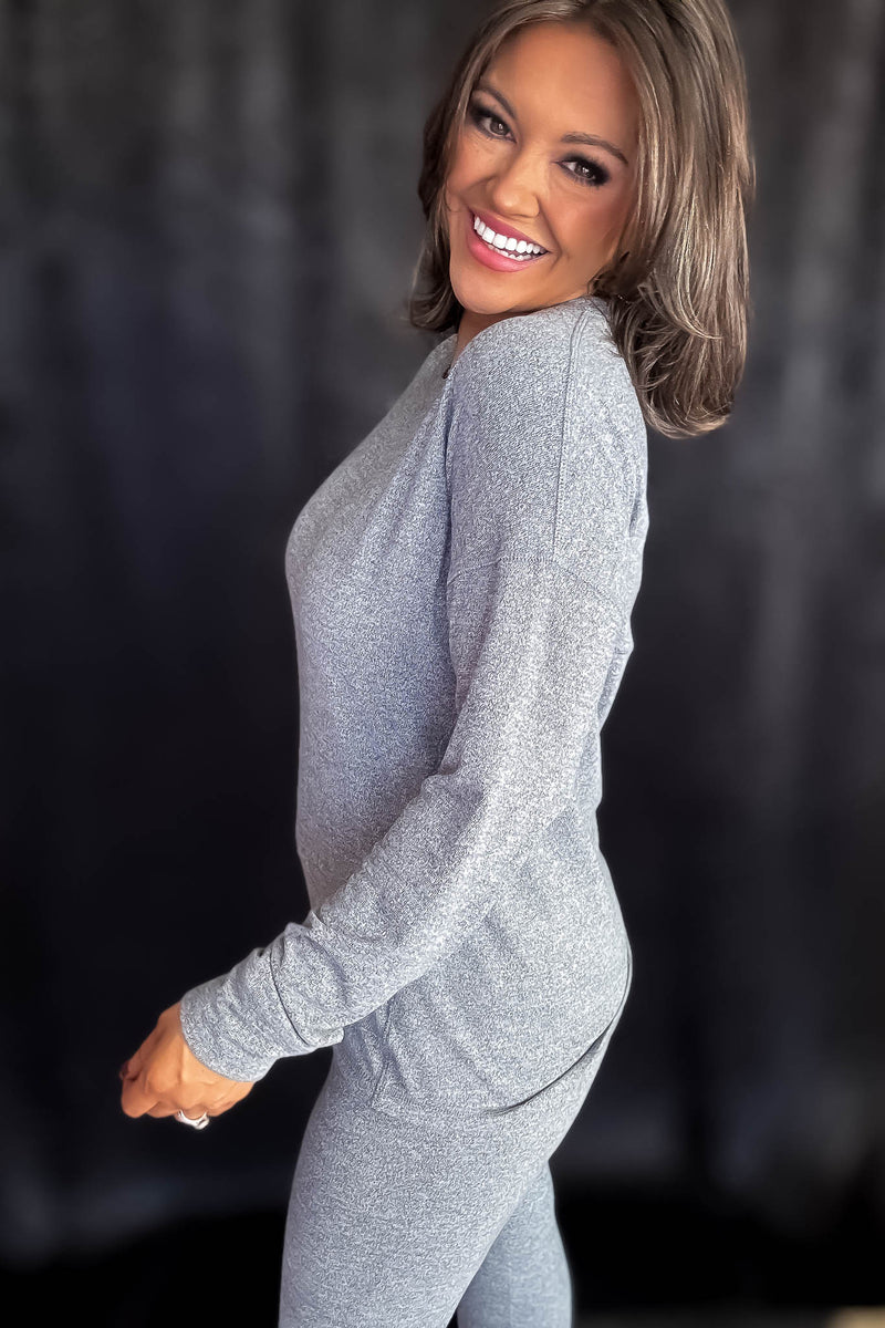 Brushed Hacci 2Tone Grey Crew Neck Long Sleeve Top