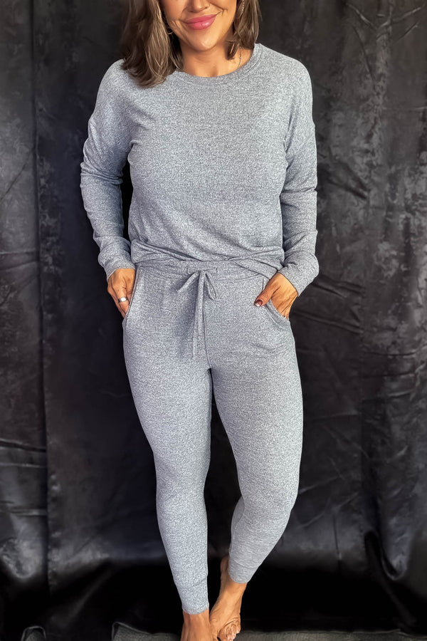 Brushed Hacci 2 Tone Grey Lounge Joggers