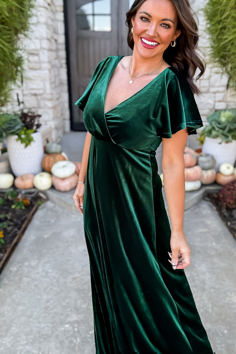 So Mysterious Emerald Velvet Dress