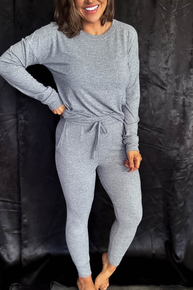 Brushed Hacci 2 Tone Grey Lounge Joggers