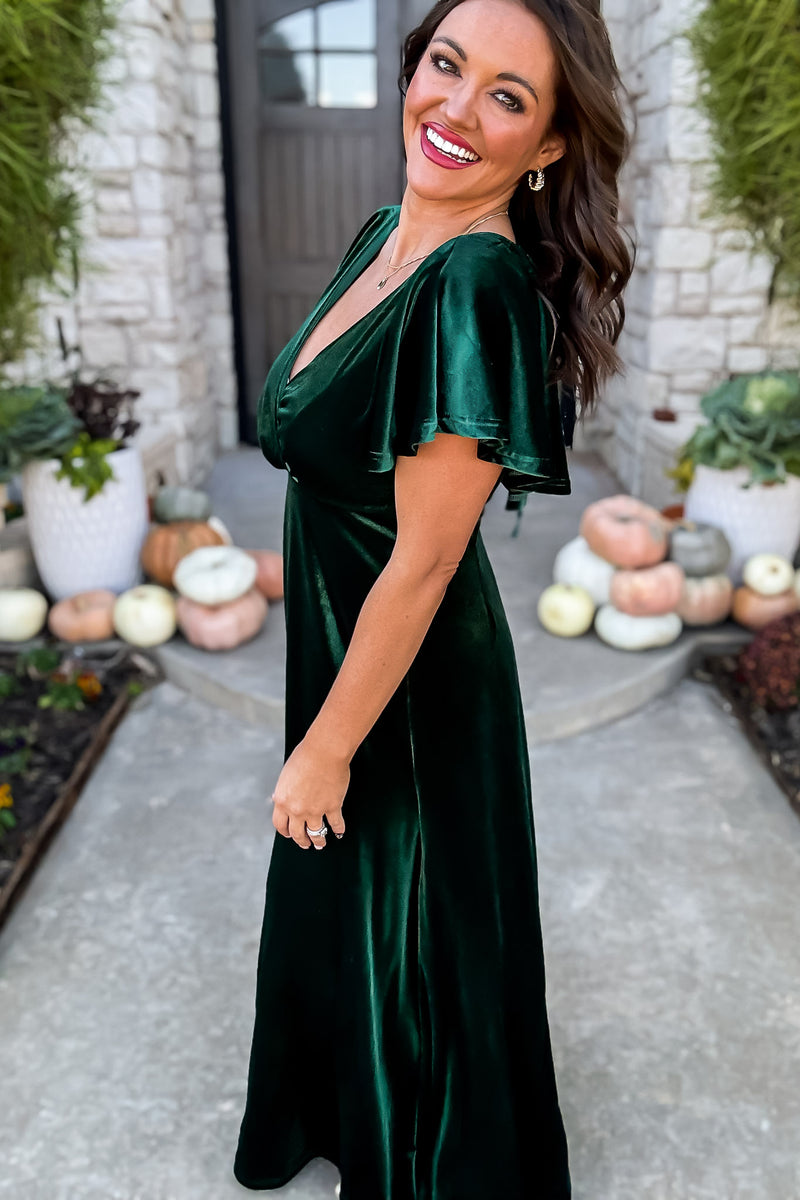 So Mysterious Emerald Velvet Dress