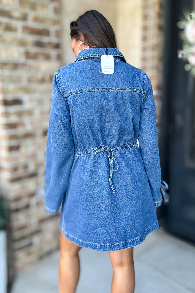 Mable Denim Shirt Collar V Neck Dress