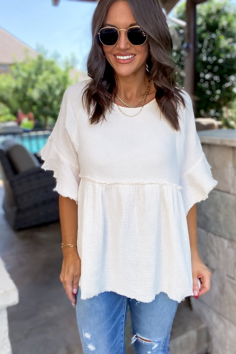 Nothing To Regret Ivory Gauze Blouse