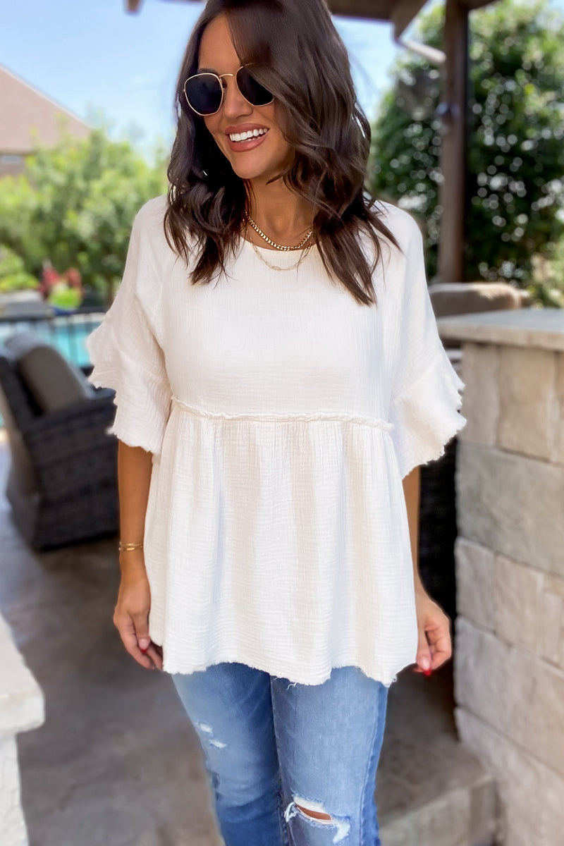 Nothing To Regret Ivory Gauze Blouse