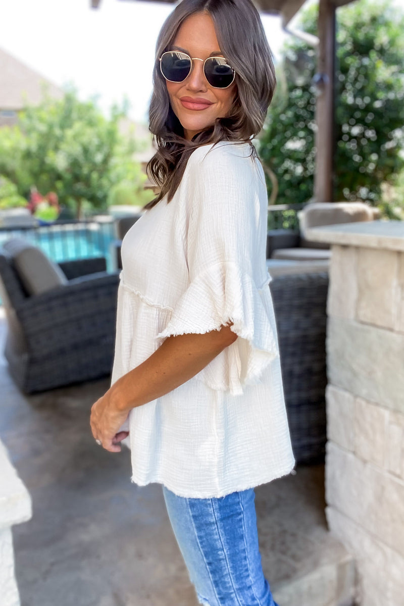 Nothing To Regret Ivory Gauze Blouse