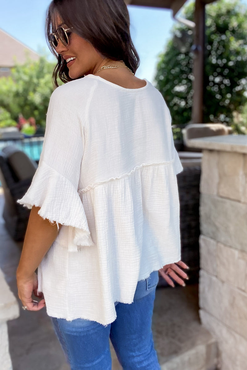 Nothing To Regret Ivory Gauze Blouse