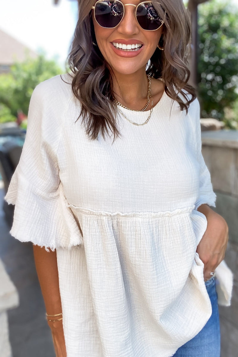 Nothing To Regret Ivory Gauze Blouse